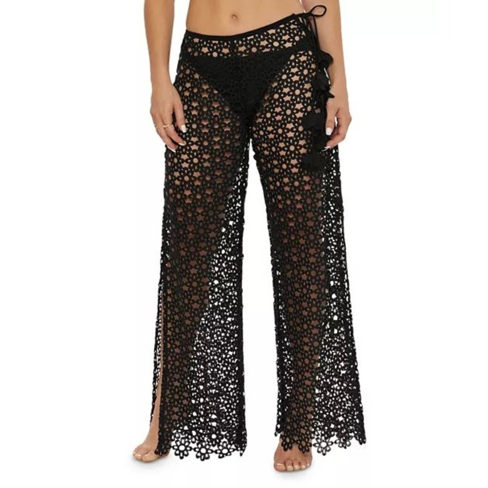 Trina Turk Black Chateau Guipure Lace Wide Leg Pants Small